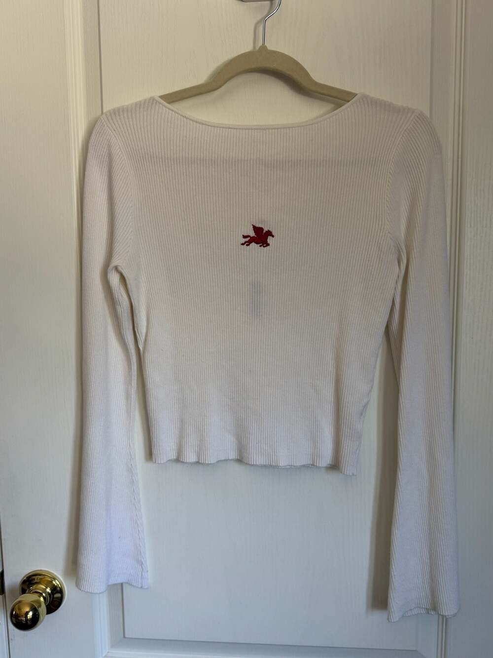 Pegasus Embroidered by Me! Divided H&M Ribbed Long Sleeve Top Size L White Red P